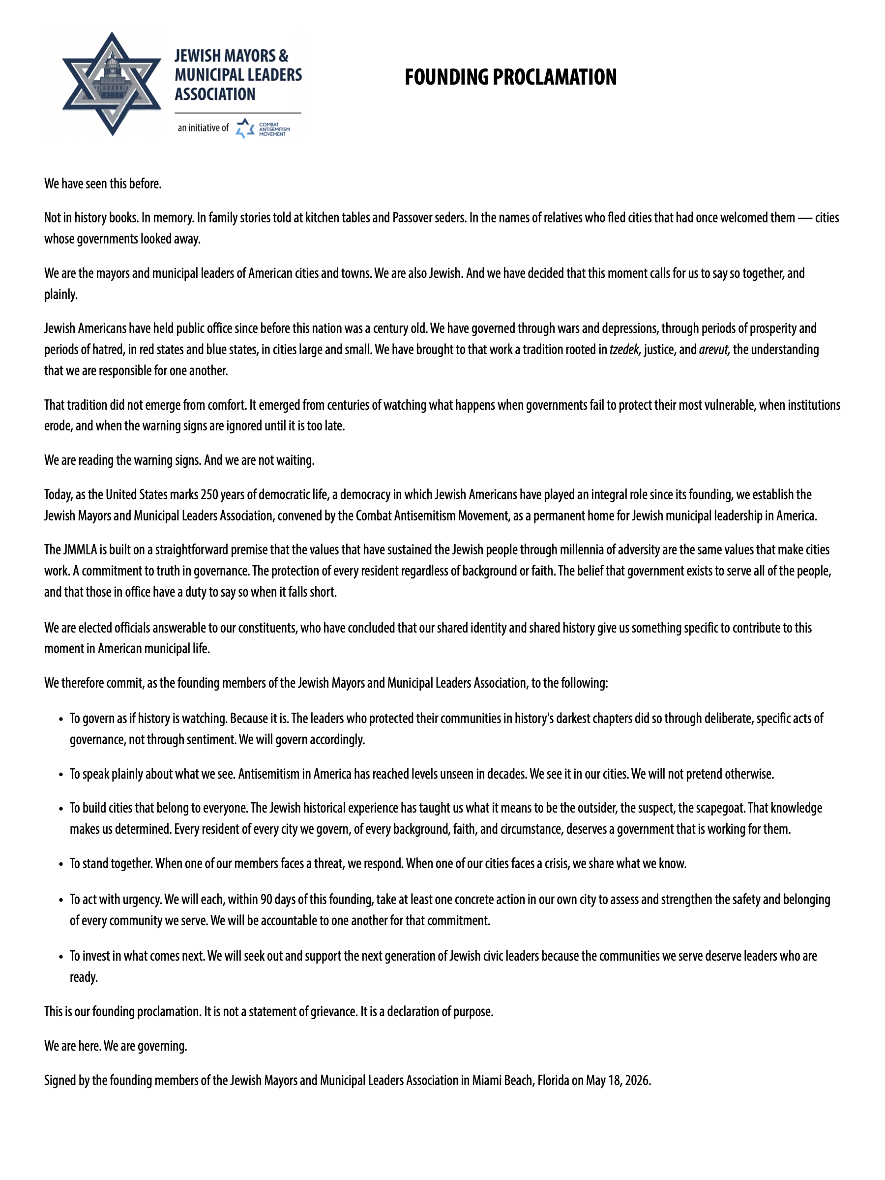 JMMLA Founding Proclamation document